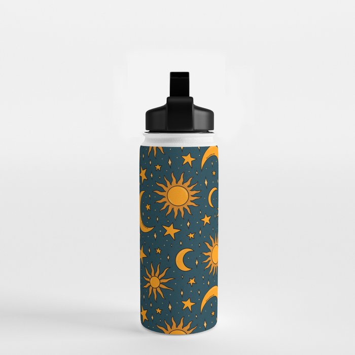 Vintage Sun and Star Print in Navy Water Bottle Gallery Image 2