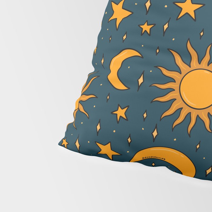 Vintage Sun and Star Print in Navy Pillow Sham Gallery Image 4