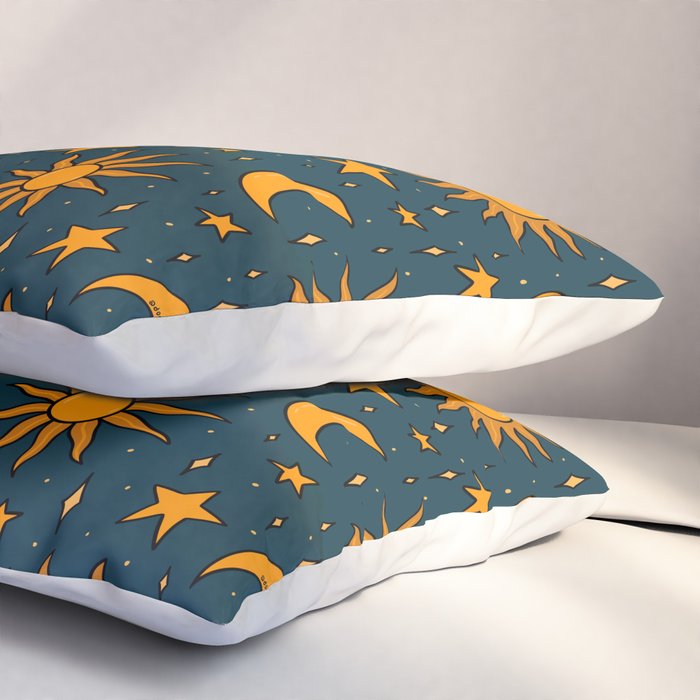 Vintage Sun and Star Print in Navy Pillow Sham Gallery Image 3