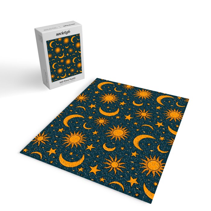 Vintage Sun and Star Print in Navy Jigsaw Puzzle Gallery Image 2