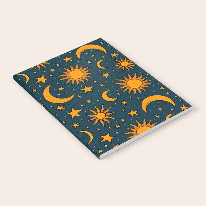 Vintage Sun and Star Print in Navy Notebook Gallery Image 2