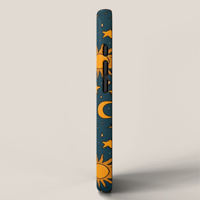 Vintage Sun and Star Print in Navy iPhone Case Gallery Image 2