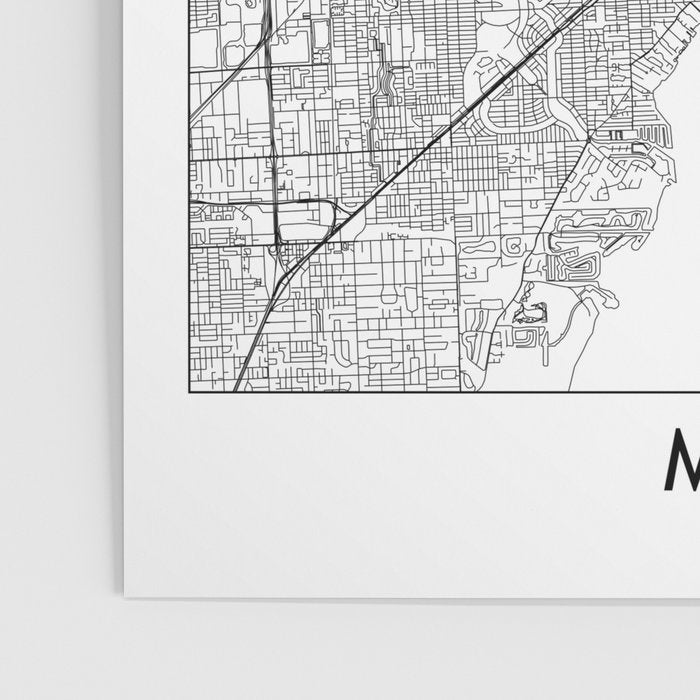 Miami White Map Poster Gallery Image 3