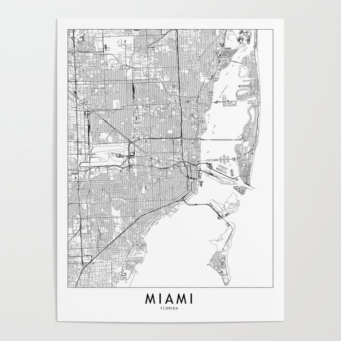 Miami White Map Poster Gallery Image 4