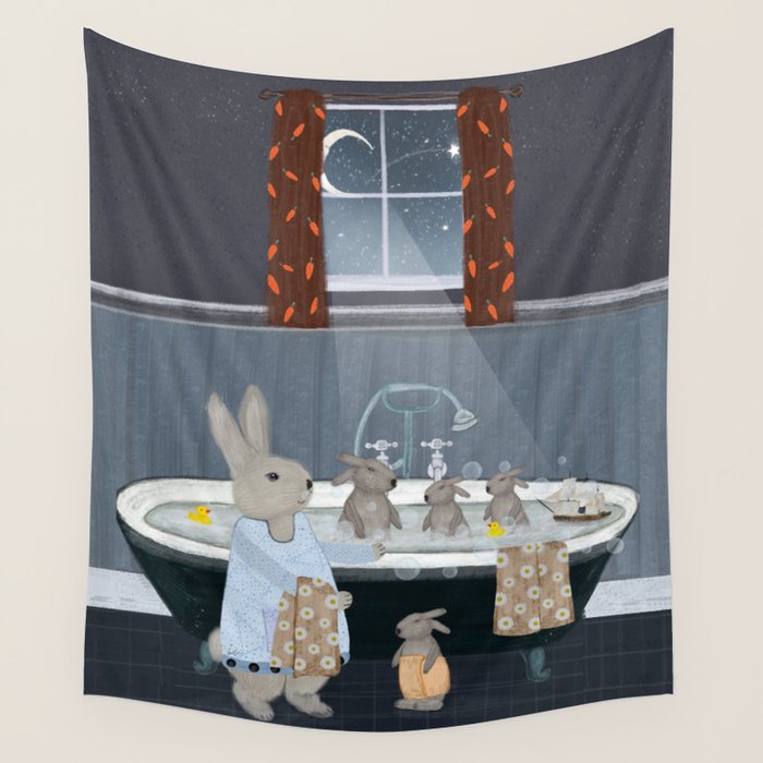 bunny bath time Wall Tapestry Gallery Image 1