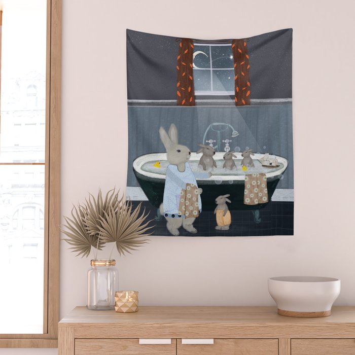 bunny bath time Wall Tapestry Gallery Image 2