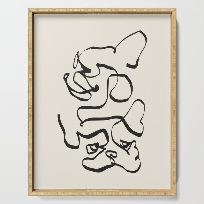 Abstract line frenchie Serving Tray Gallery Image 1