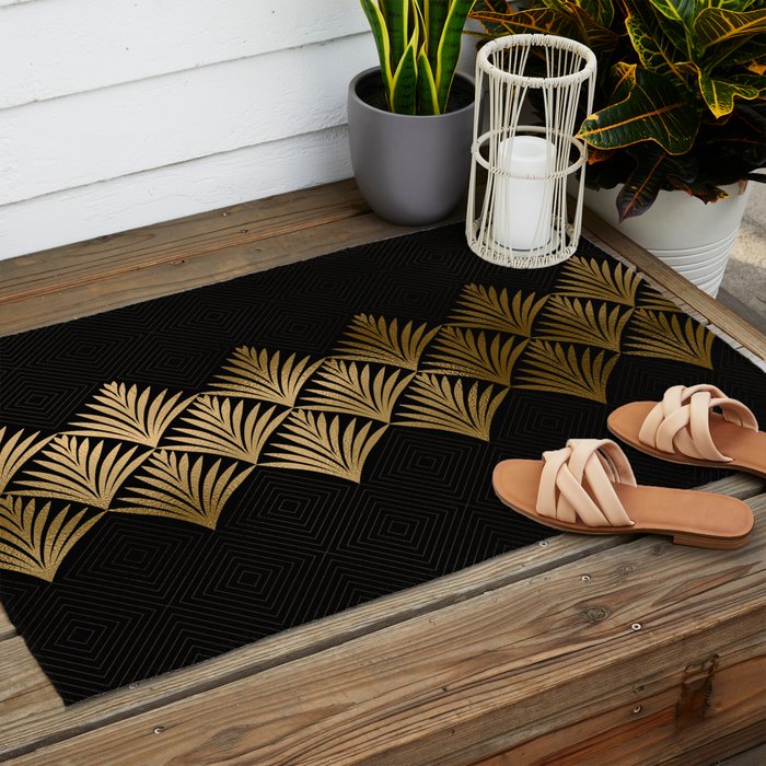 Reims France Luxueux Black and Gold Art Deco Outdoor Rug Gallery Image 2