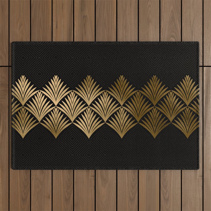 Reims France Luxueux Black and Gold Art Deco Outdoor Rug Gallery Image 1
