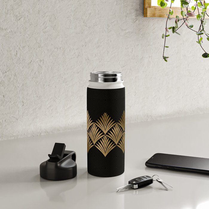 Reims France Luxueux Black and Gold Art Deco Water Bottle Gallery Image 4