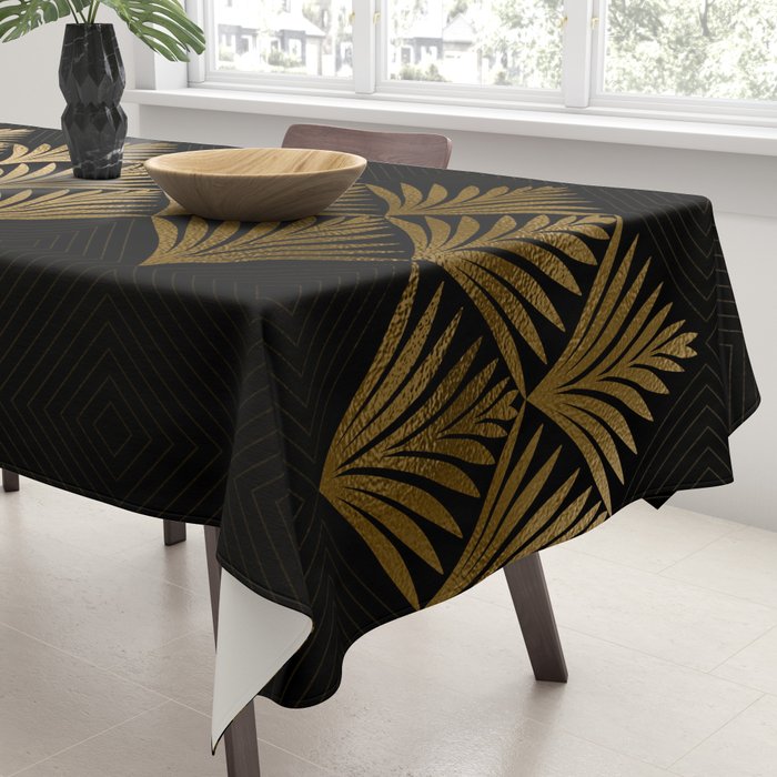 Reims France Luxueux Black and Gold Art Deco Tablecloth Gallery Image 3