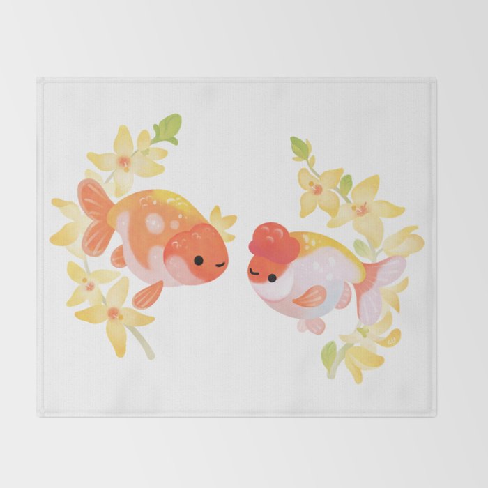 Ranchu and Forsythias Throw Blanket Gallery Image 2