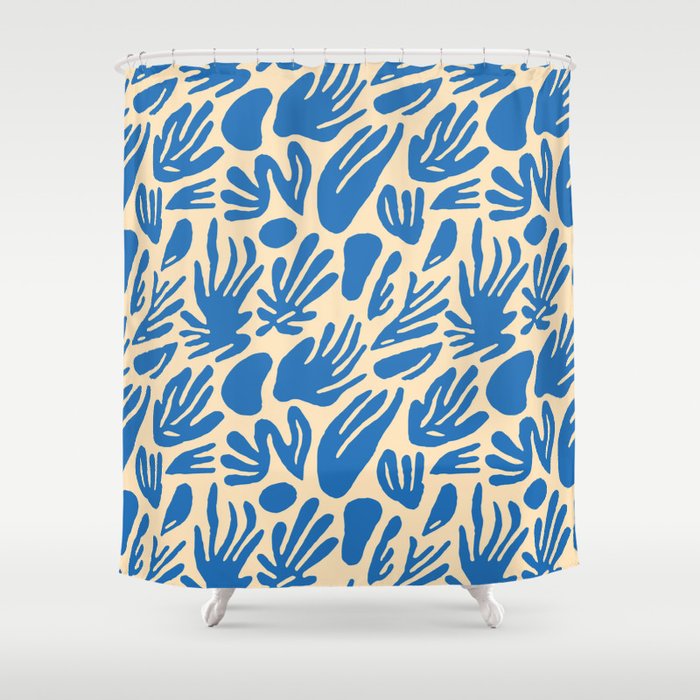 Blue nature leaf shape art pattern Shower Curtain Gallery Image 1