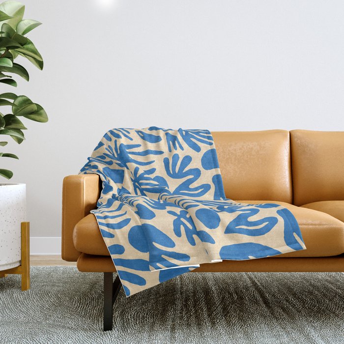 Blue nature leaf shape art pattern Throw Blanket Gallery Image 1