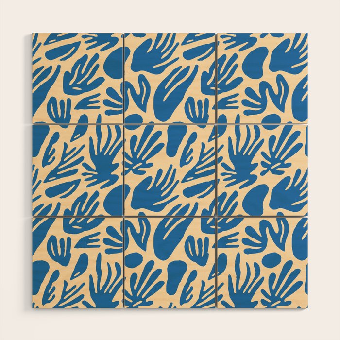 Blue nature leaf shape art pattern Wood Wall Art Gallery Image 1