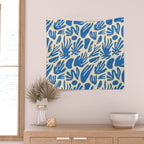 Blue nature leaf shape art pattern Wall Tapestry Gallery Image 2
