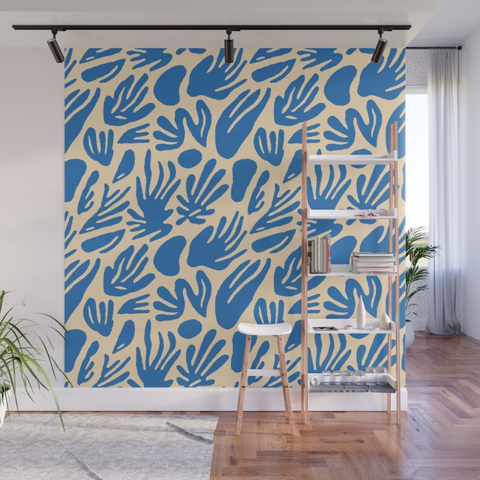 Blue nature leaf shape art pattern Wall Mural Gallery Image 1