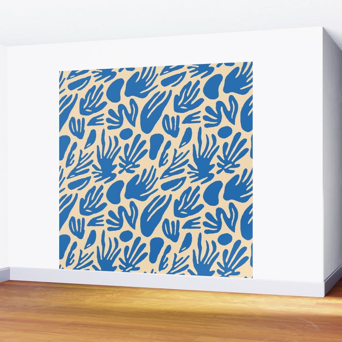 Blue nature leaf shape art pattern Wall Mural Gallery Image 2