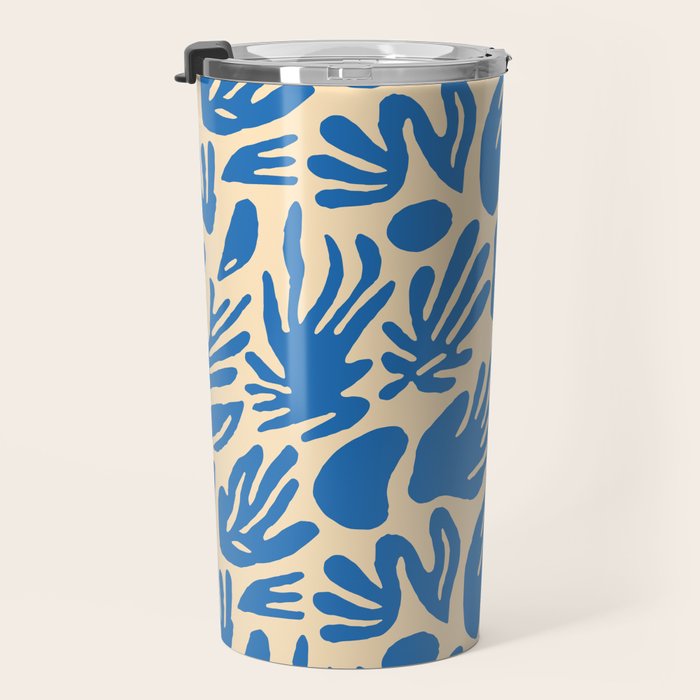 Blue nature leaf shape art pattern Travel Mug Gallery Image 3