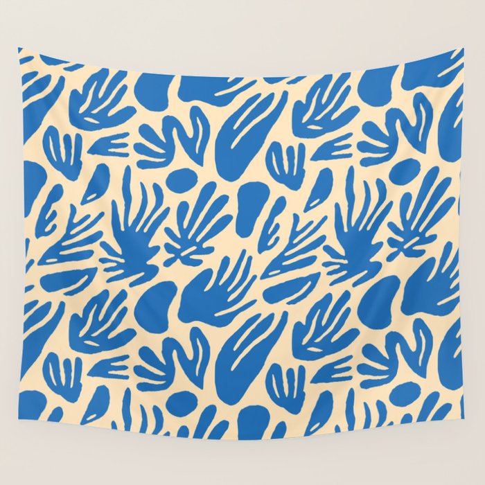 Blue nature leaf shape art pattern Wall Tapestry Gallery Image 4