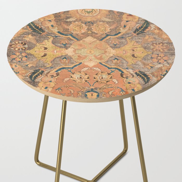 Persian Motif III // 17th Century Ornate Rose Gold Silver Royal Blue Yellow Flowery Accent Rug Patte Side Table Gallery Image 2