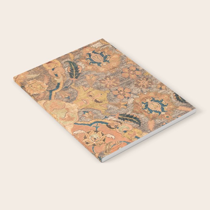 Persian Motif III // 17th Century Ornate Rose Gold Silver Royal Blue Yellow Flowery Accent Rug Patte Notebook Gallery Image 1