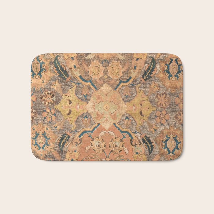 Persian Motif III // 17th Century Ornate Rose Gold Silver Royal Blue Yellow Flowery Accent Rug Patte Bath Mat Gallery Image 1