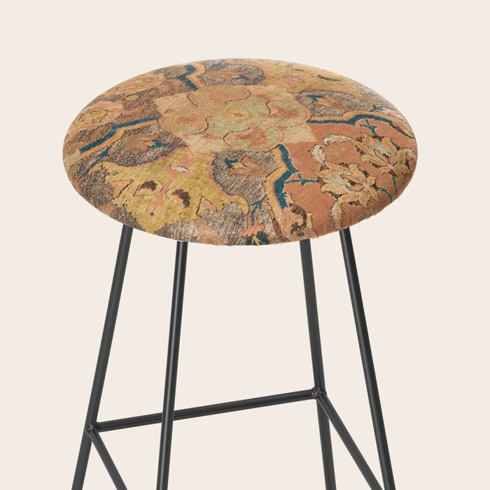 Persian Motif III // 17th Century Ornate Rose Gold Silver Royal Blue Yellow Flowery Accent Rug Patte Stool Gallery Image 2