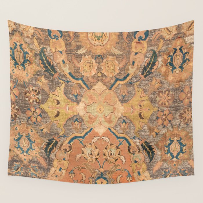 Persian Motif III // 17th Century Ornate Rose Gold Silver Royal Blue Yellow Flowery Accent Rug Patte Wall Tapestry Gallery Image 1