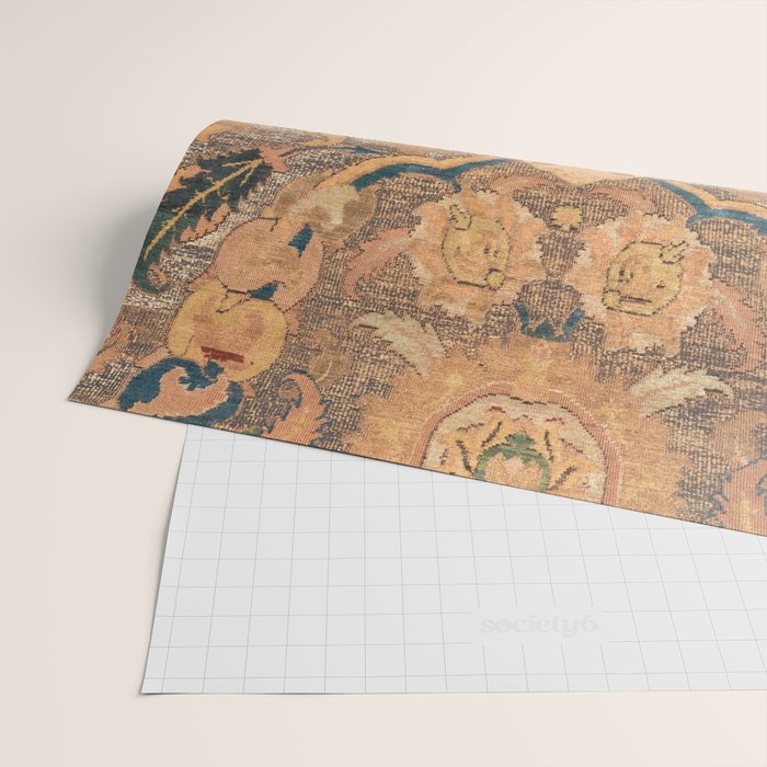 Persian Motif III // 17th Century Ornate Rose Gold Silver Royal Blue Yellow Flowery Accent Rug Patte Wrapping Paper Gallery Image 2
