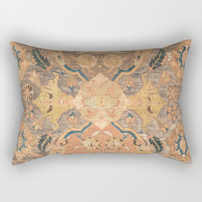Persian Motif III // 17th Century Ornate Rose Gold Silver Royal Blue Yellow Flowery Accent Rug Patte Rectangular Pillow Gallery Image 1