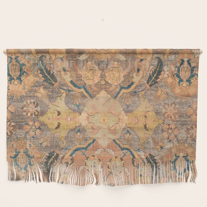 Persian Motif III // 17th Century Ornate Rose Gold Silver Royal Blue Yellow Flowery Accent Rug Patte Wall Hanging Gallery Image 1