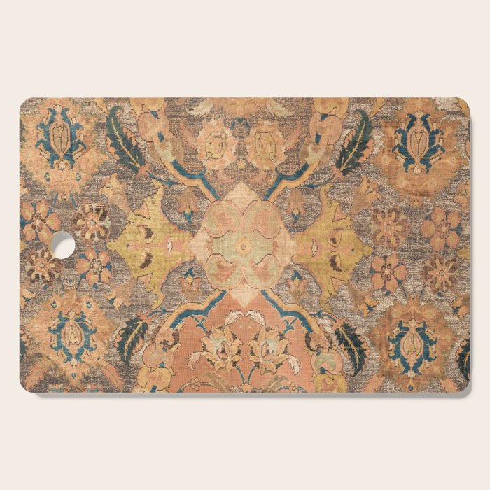 Persian Motif III // 17th Century Ornate Rose Gold Silver Royal Blue Yellow Flowery Accent Rug Patte Cutting Board Gallery Image 1