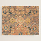 Persian Motif III // 17th Century Ornate Rose Gold Silver Royal Blue Yellow Flowery Accent Rug Patte Jigsaw Puzzle Gallery Image 1