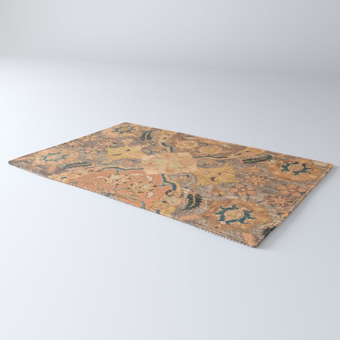 Persian Motif III // 17th Century Ornate Rose Gold Silver Royal Blue Yellow Flowery Accent Rug Patte Rug Gallery Image 3