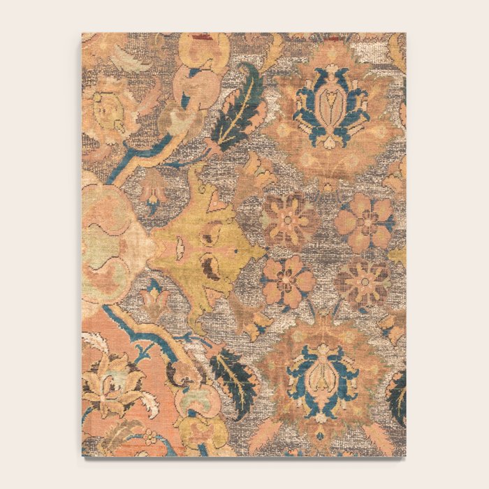 Persian Motif III // 17th Century Ornate Rose Gold Silver Royal Blue Yellow Flowery Accent Rug Patte Notebook Gallery Image 4