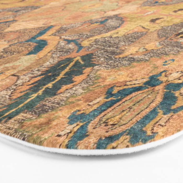 Persian Motif III // 17th Century Ornate Rose Gold Silver Royal Blue Yellow Flowery Accent Rug Patte Bath Mat Gallery Image 3
