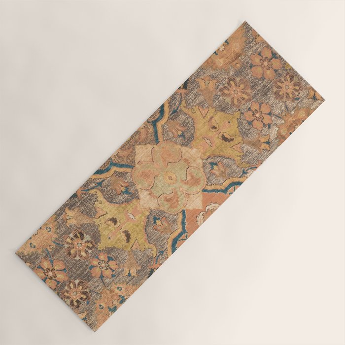 Persian Motif III // 17th Century Ornate Rose Gold Silver Royal Blue Yellow Flowery Accent Rug Patte Yoga Mat Gallery Image 1