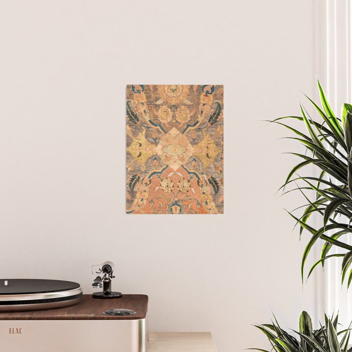 Persian Motif III // 17th Century Ornate Rose Gold Silver Royal Blue Yellow Flowery Accent Rug Patte Poster Gallery Image 2