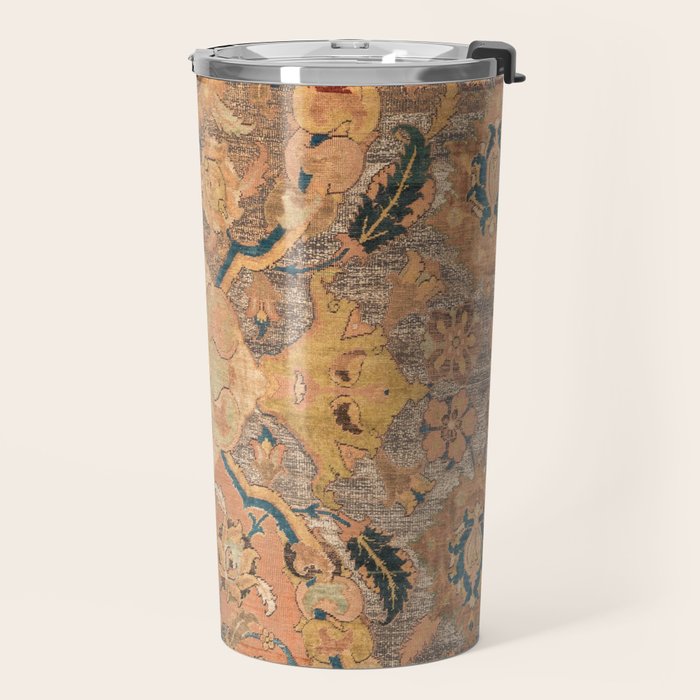 Persian Motif III // 17th Century Ornate Rose Gold Silver Royal Blue Yellow Flowery Accent Rug Patte Travel Mug Gallery Image 2