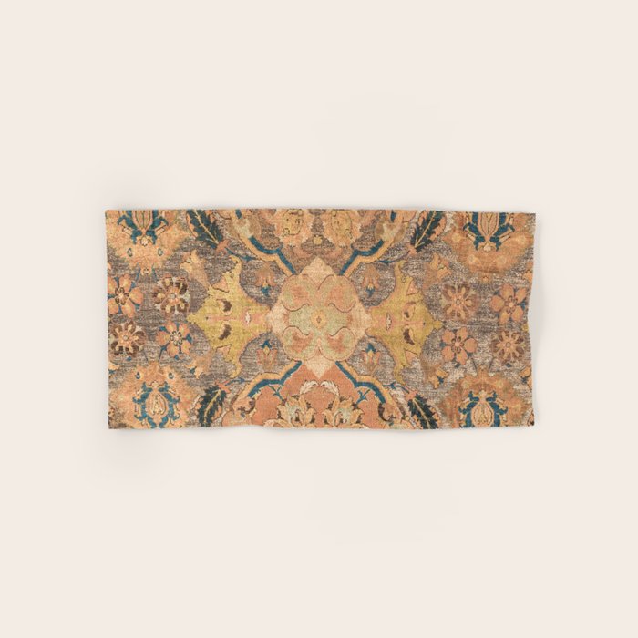 Persian Motif III // 17th Century Ornate Rose Gold Silver Royal Blue Yellow Flowery Accent Rug Patte Bath Towel Gallery Image 1