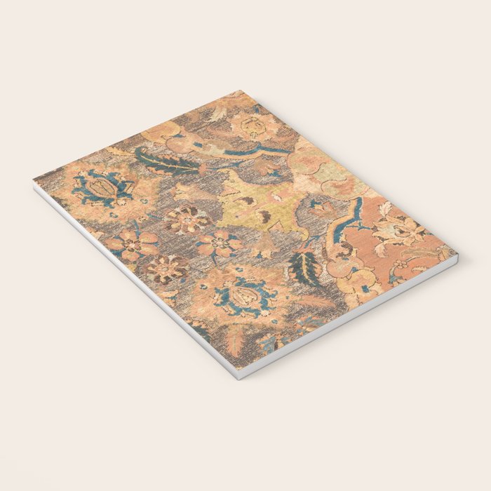 Persian Motif III // 17th Century Ornate Rose Gold Silver Royal Blue Yellow Flowery Accent Rug Patte Notebook Gallery Image 3
