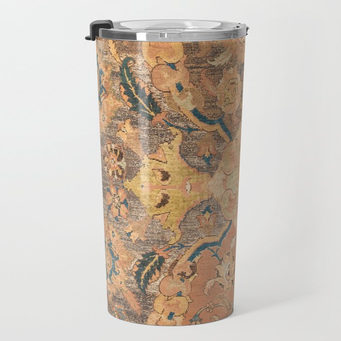 Persian Motif III // 17th Century Ornate Rose Gold Silver Royal Blue Yellow Flowery Accent Rug Patte Travel Mug Gallery Image 3