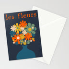 Les Fleurs Retro Flowers in Vase Blue Orange Stationery Card Gallery Image 2