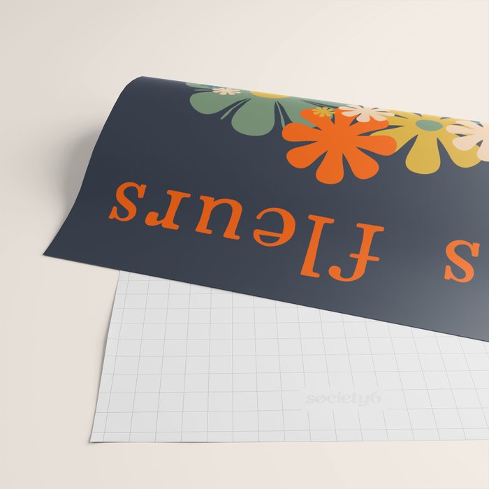 Les Fleurs Retro Flowers in Vase Blue Orange Wrapping Paper Gallery Image 2