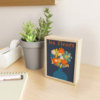 Les Fleurs Retro Flowers in Vase Blue Orange Mini Art Print Gallery Image 2