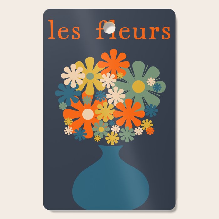 Les Fleurs Retro Flowers in Vase Blue Orange Cutting Board Gallery Image 1