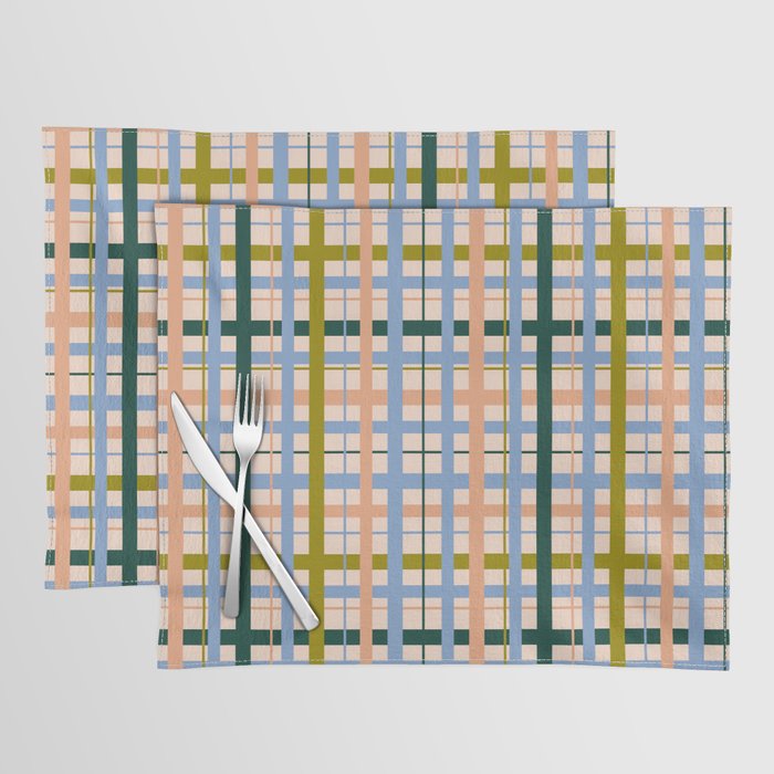 Gingham Pattern - green, blue and orange colors Placemat Gallery Image 1