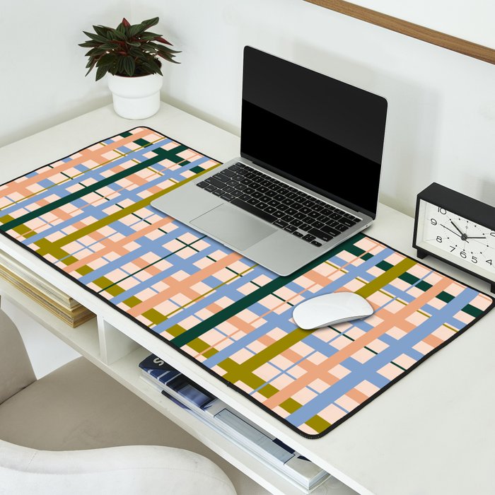 Gingham Pattern - green, blue and orange colors Desk Mat Gallery Image 2