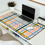 Gingham Pattern - green, blue and orange colors Desk Mat Gallery Image 2